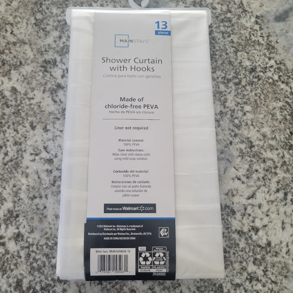 MAINSTAYS White Oasis clear striped chloride-free PEVA 13-piece shower curtain